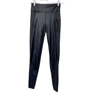 Alala Black Gold Metallic Sparkle‎ AthletIc Work Out Crop Leggings Size XS